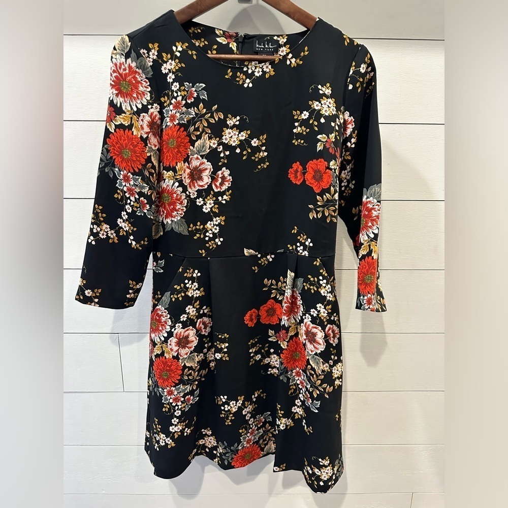 Nicole Miller Floral Black Dress- size 6